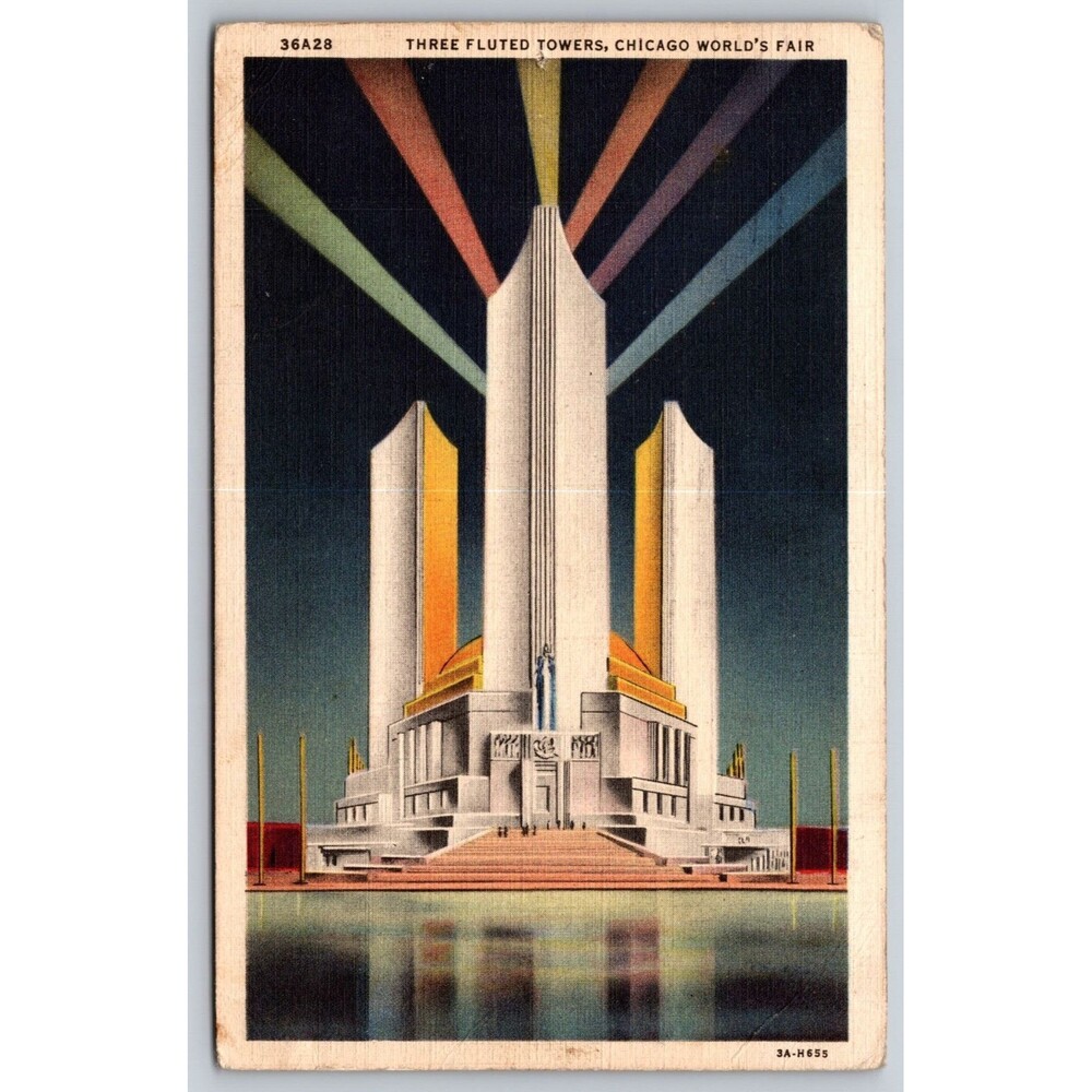 Postcard Illinois Chicago World's Fair Federal Building Fluted Tower Posted 1934